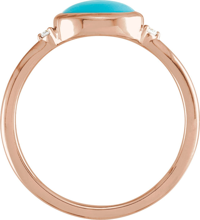 14K Gold Natural Turquoise Bezel-Set Cabochon Ring – .03 CTW - Rose Gold - view 4
