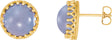 14K Gold Natural Blue Chalcedony Round Cabochon Crown Earrings