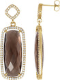14K Gold Elongated Cushion Natural Smoky Quartz & Natural Diamond Halo-Style Earrings – 25x10mm