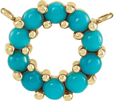 14K Gold Round Natural Turquoise Cabochon Circle Necklace - Yellow Gold