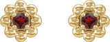 14K Gold Round Natural Mozambique Garnet Petite Flower Earrings - Yellow Gold - view 4