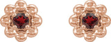 14K Gold Round Natural Mozambique Garnet Petite Flower Earrings - Rose Gold - view 4