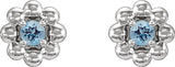 14K Gold Round Natural Aquamarine Petite Flower Earrings - White Gold - view 4