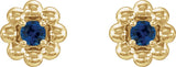 14K Gold Round Lab-Grown Blue Sapphire Petite Flower Earrings - Yellow Gold - view 4