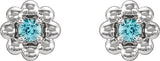 Platinum Round Natural Blue Zircon Petite Flower Earrings - view 4