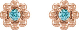 14K Gold Round Natural Blue Zircon Petite Flower Earrings - Rose Gold - view 4