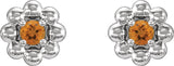 Platinum Round Natural Citrine Petite Flower Earrings - view 4