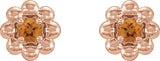 14K Gold Round Natural Citrine Petite Flower Earrings - Rose Gold - view 4