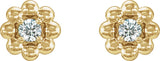 14K Gold Round Natural Diamond Petite Flower Earrings - Yellow Gold - view 4