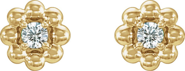 14K Gold Round Natural Diamond Petite Flower Earrings - Yellow Gold - view 4