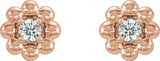 14K Gold Round Natural Diamond Petite Flower Earrings - Rose Gold - view 4