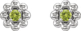 Platinum Round Natural Peridot Petite Flower Earrings - view 4