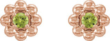 14K Gold Round Natural Peridot Petite Flower Earrings - Rose Gold - view 4