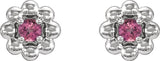 Platinum Round Natural Pink Tourmaline Petite Flower Earrings - view 4