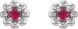 14K Gold Round Lab-Grown Ruby Petite Flower Earrings - White Gold - view 4