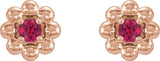 14K Gold Round Lab-Grown Ruby Petite Flower Earrings - Rose Gold - view 4