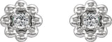 14K Gold Round Natural White Sapphire Petite Flower Earrings - White Gold - view 4