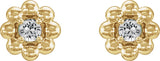 14K Gold Round Natural White Sapphire Petite Flower Earrings - Yellow Gold - view 4