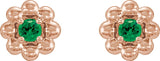 14K Gold Round Natural Tsavorite Garnet Petite Flower Earrings - Rose Gold - view 4