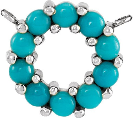 14K Gold Round Natural Turquoise Cabochon Circle Necklace - White Gold