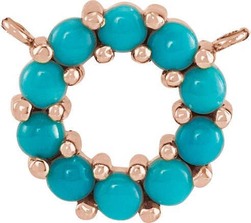 14K Gold Round Natural Turquoise Cabochon Circle Necklace - Rose Gold