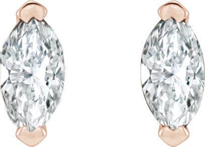 14K Gold Marquise Natural Diamond Solitaire V-Prong Stud Earrings - Rose Gold - view 4