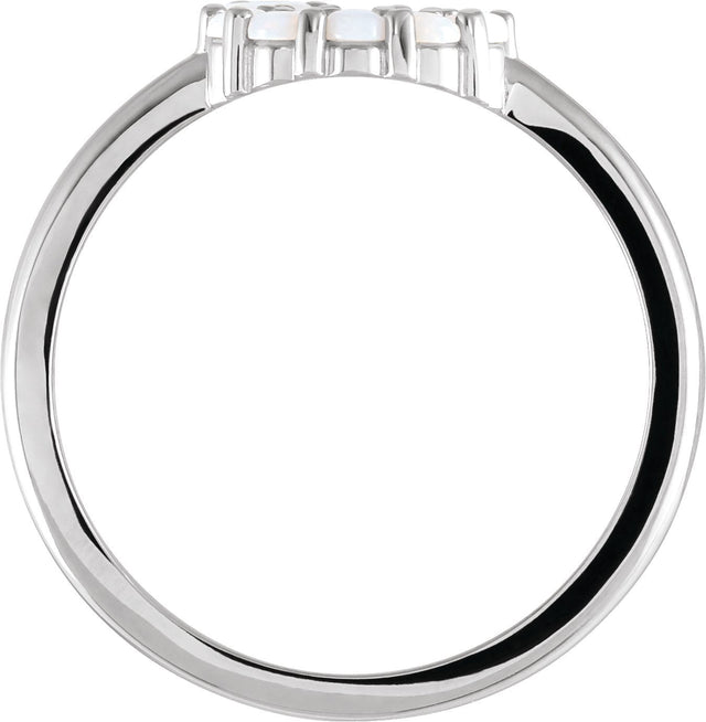 14K Gold Round Natural White Opal Cabochon Halo-Style Ring - White Gold - view 4