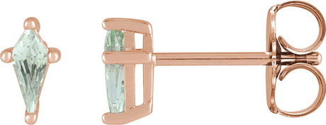 14K Gold Lab-Grown Green Sapphire Kite 4-Prong Stud Earrings - Rose Gold