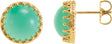 14K Gold Natural Green Chrysoprase Round Cabochon Crown Earrings