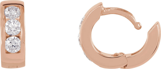 14K Gold Round Lab-Grown Diamond Hinged Hoop Earrings - Rose Gold - view 9