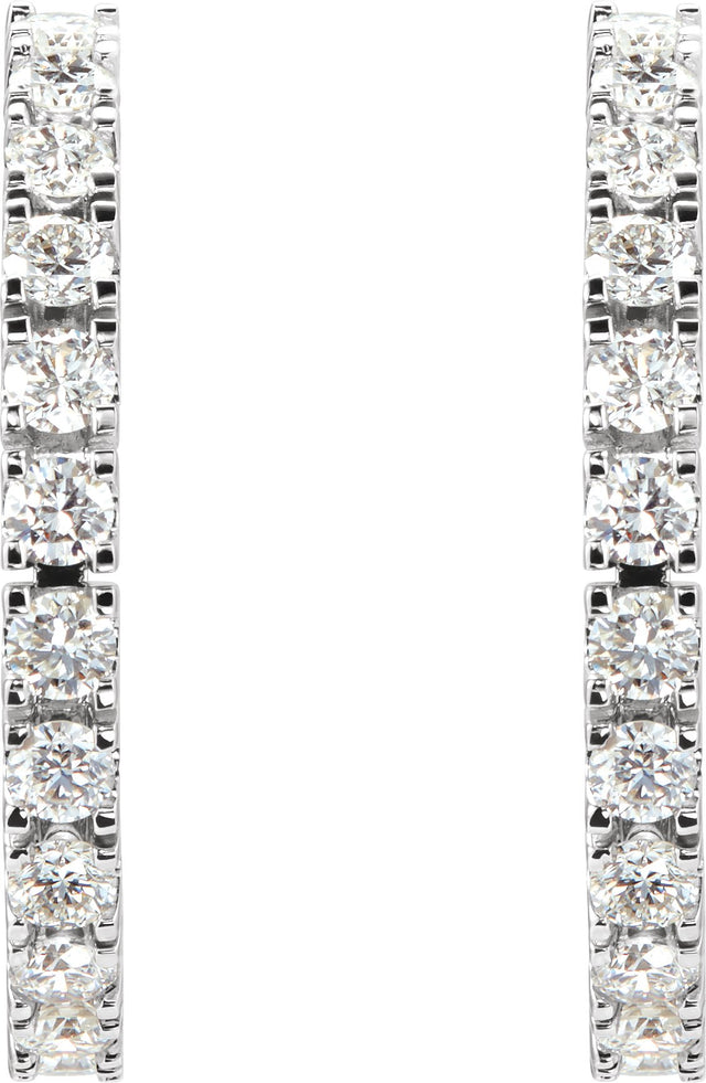 14K Gold Round Lab-Grown Diamond Accented Hoop Earrings – 1.3-2.4mm Stones - White Gold - view 6