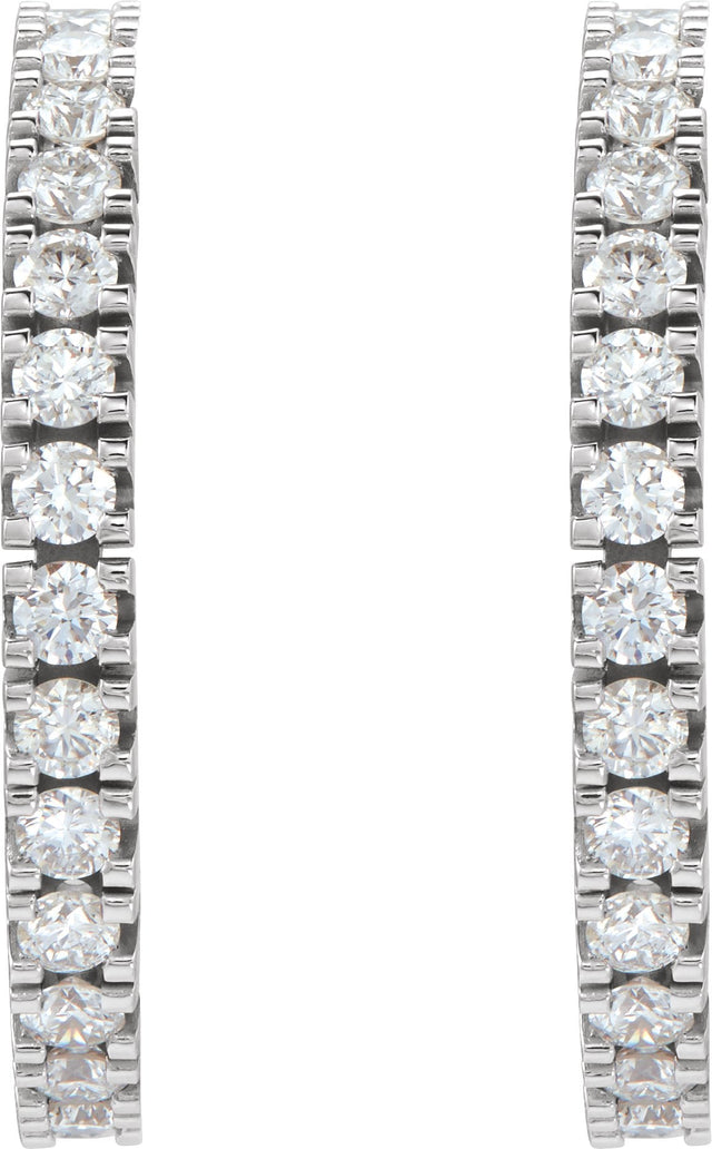 14K Gold Round Lab-Grown Diamond Accented Hoop Earrings – 1.3-2.4mm Stones - White Gold - view 4