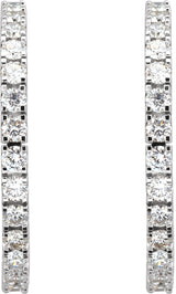 14K Gold Round Lab-Grown Diamond Accented Hoop Earrings – 1.3-2.4mm Stones - White Gold - view 6