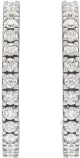 14K Gold Round Lab-Grown Diamond Accented Hoop Earrings – 1.3-2.4mm Stones - White Gold - view 6