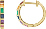 14K Gold Straight Baguette Natural Multi-Gemstone Hoop Earrings - Yellow Gold - view 4