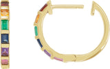 14K Gold Straight Baguette Natural Multi-Gemstone Hoop Earrings - Yellow Gold - view 6