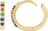 14K Gold Round Natural Multi-Gemstone Rainbow Huggie Earrings - Yellow Gold - view 4