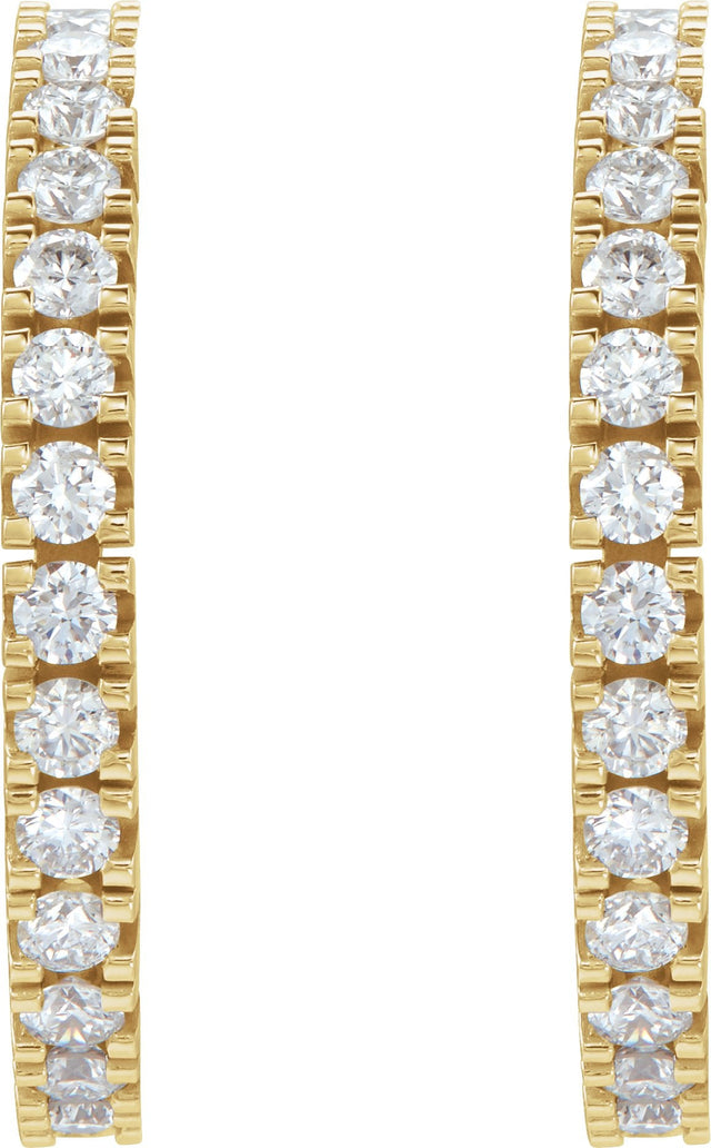 14K Gold Round Lab-Grown Diamond Accented Hoop Earrings – 1.3-2.4mm Stones - Yellow Gold - view 6