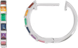 14K Gold Straight Baguette Natural Multi-Gemstone Hoop Earrings - White Gold - view 6