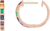 14K Gold Straight Baguette Natural Multi-Gemstone Hoop Earrings - Rose Gold - view 6