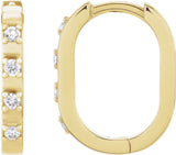 14K Gold Round Natural Diamond Elongated Hoop Earrings - Yellow Gold - view 3