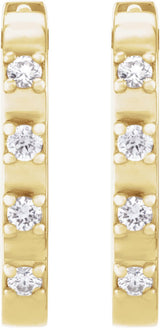 14K Gold Round Natural Diamond Elongated Hoop Earrings - Yellow Gold - view 4