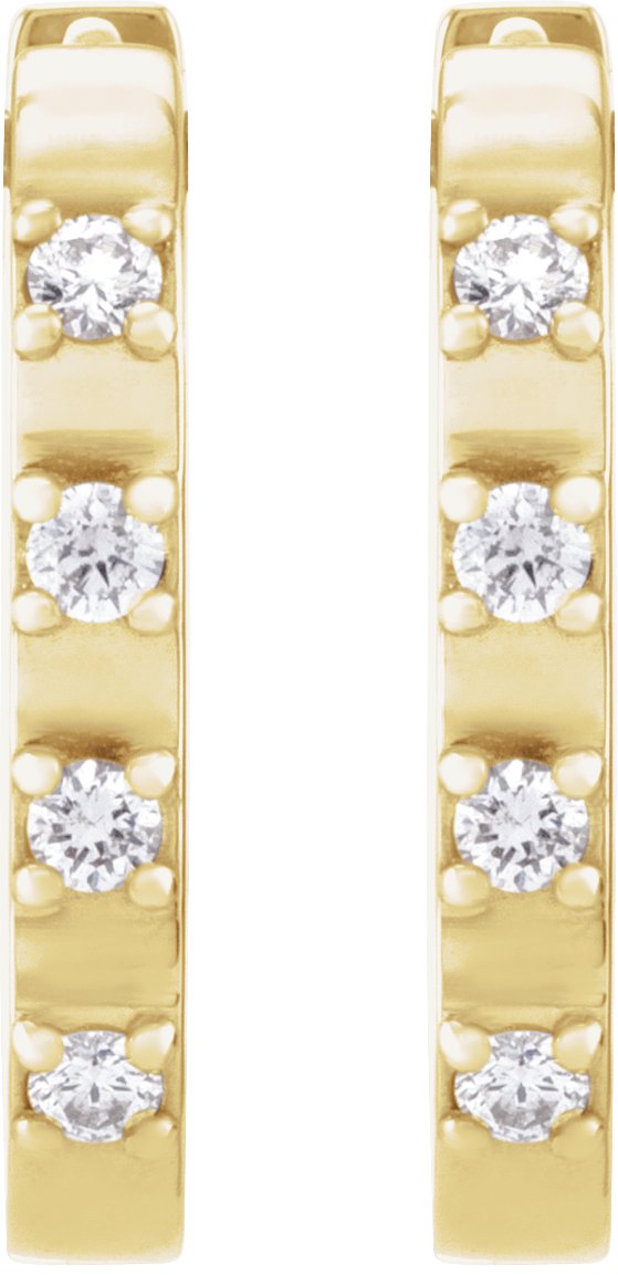 14K Gold Round Natural Diamond Elongated Hoop Earrings - Yellow Gold - view 4