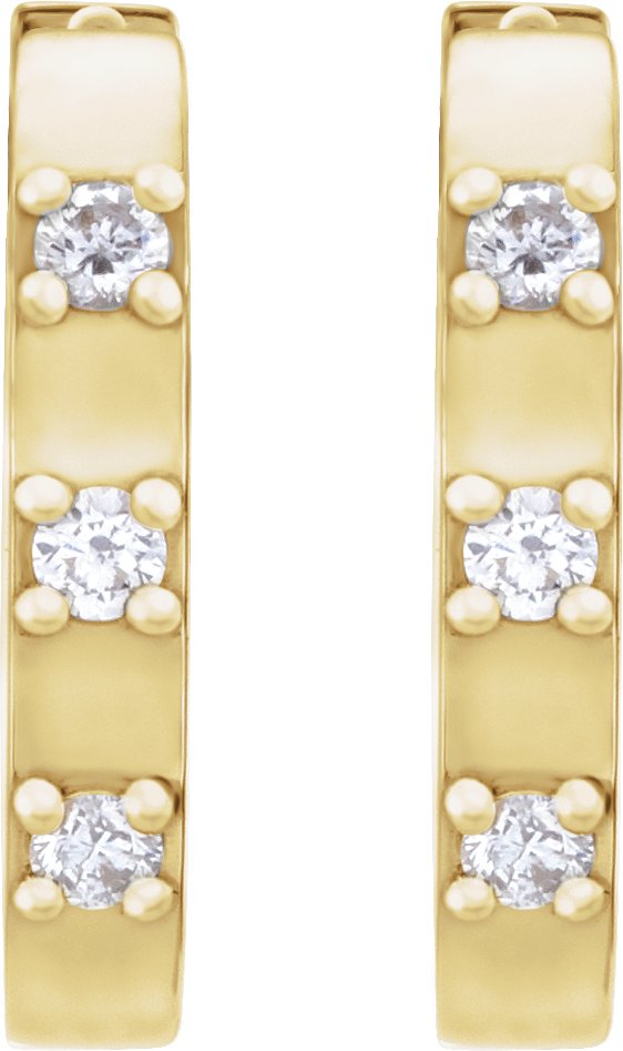 14K Gold Round Natural Diamond Elongated Hoop Earrings - Yellow Gold - view 4