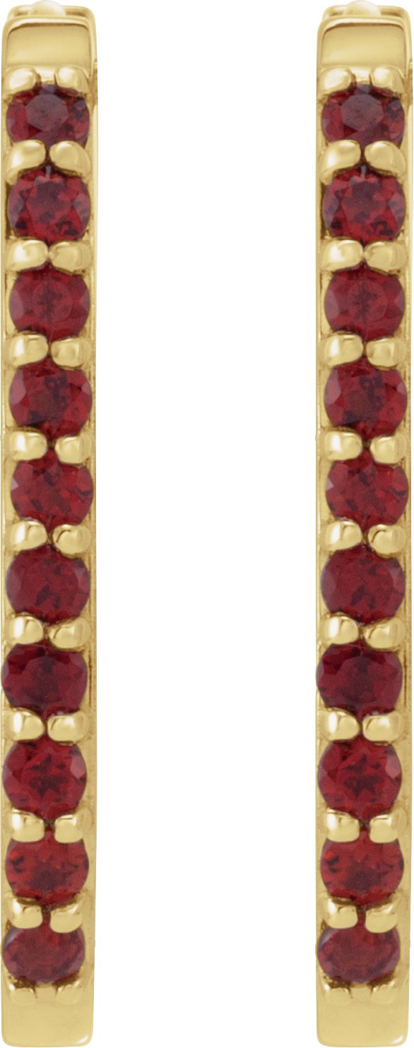 14K Gold Round Natural Mozambique Garnet Accented Elongated Hoop Earrings – 20x13.39mm – 1.5mm Stones - Yellow Gold - view 6