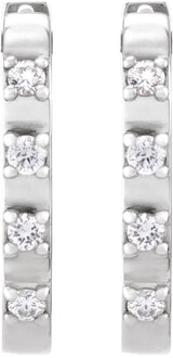 14K Gold Round Natural Diamond Elongated Hoop Earrings - White Gold - view 4