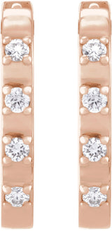14K Gold Round Natural Diamond Elongated Hoop Earrings - Rose Gold - view 4