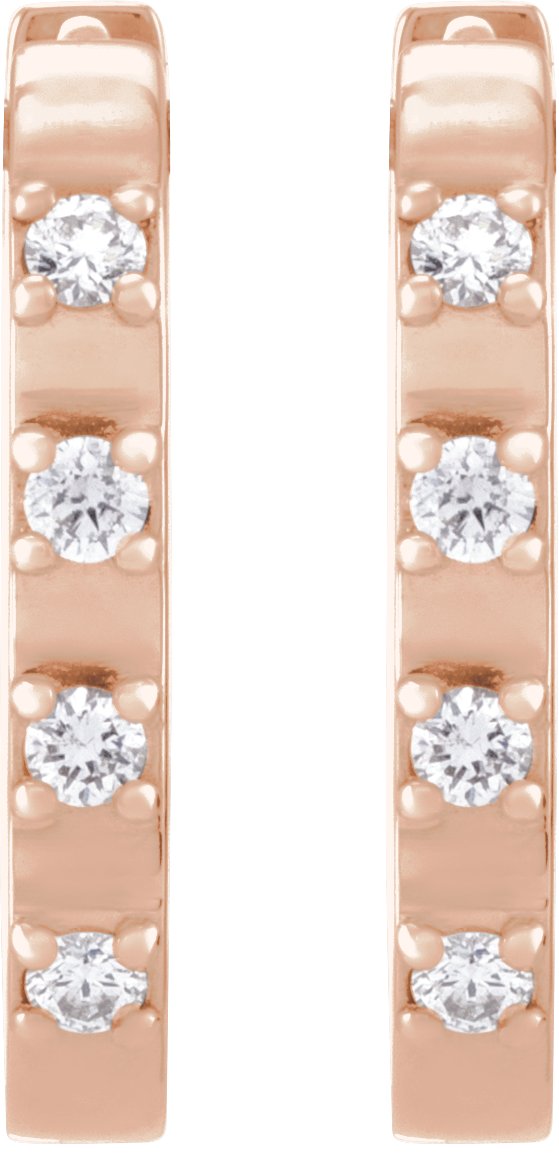 14K Gold Round Natural Diamond Elongated Hoop Earrings - Rose Gold - view 4