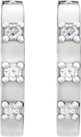 14K Gold Round Natural Diamond Elongated Hoop Earrings - White Gold - view 4