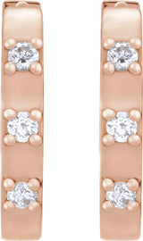 14K Gold Round Natural Diamond Elongated Hoop Earrings - Rose Gold - view 4